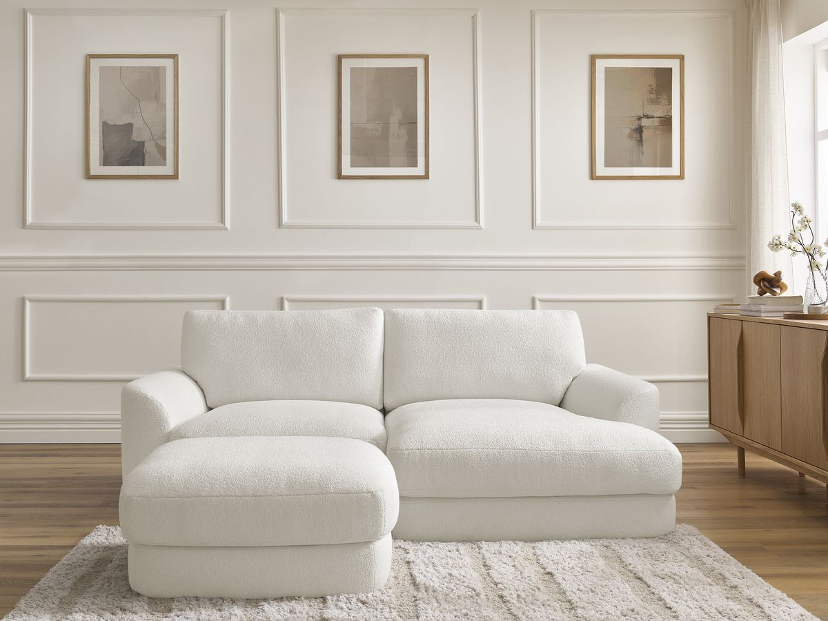 Canapé d'angle LEONORE bouclette avec pouf blanc — vue 5