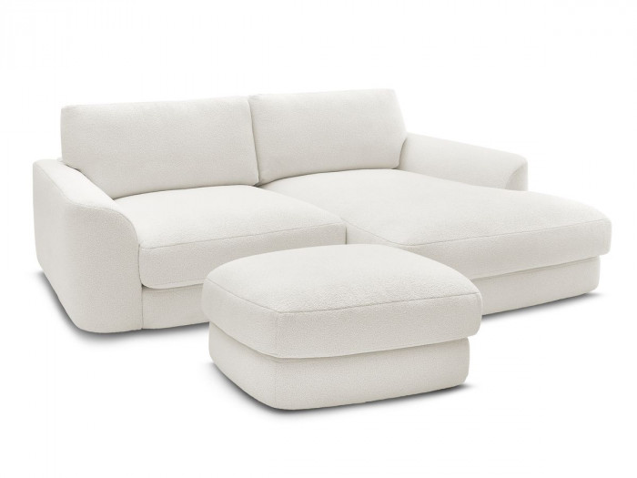 Canapé d'angle fixe LEONORE tissu bouclette avec pouf