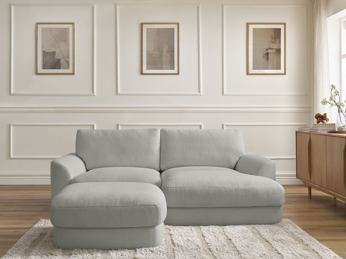 Canapé d'angle LEONORE bouclette avec pouf gris clair — vue 5