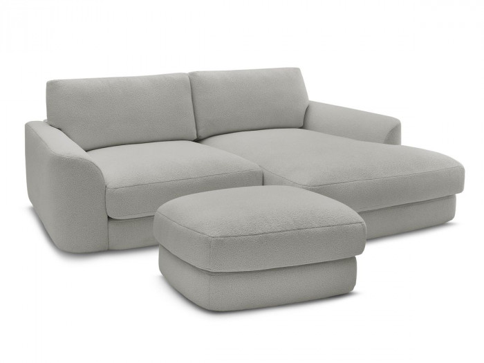 Canapé d'angle fixe LEONORE tissu bouclette avec pouf