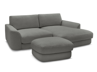 Canapé d'angle fixe LEONORE tissu bouclette avec pouf