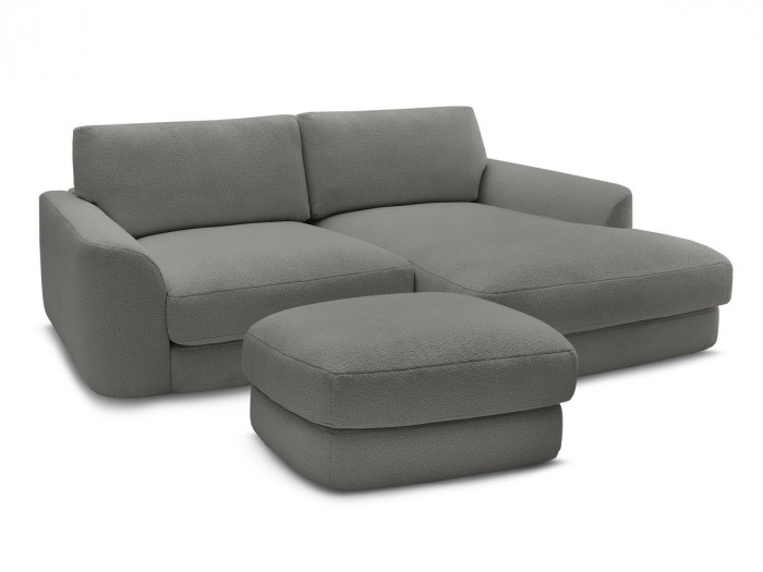 Canapé d'angle fixe LEONORE tissu bouclette avec pouf