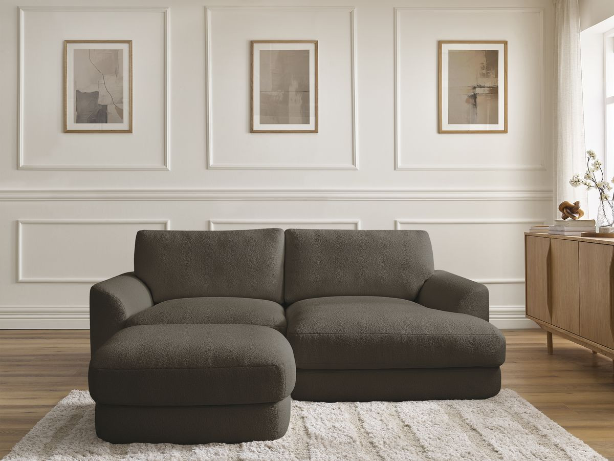 Canapé d'angle LEONORE bouclette avec pouf marron — vue 5