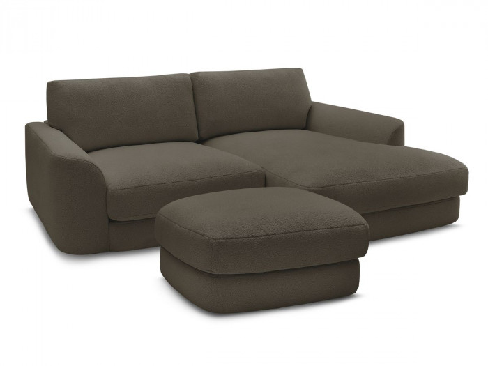 Canapé d'angle fixe LEONORE tissu bouclette avec pouf
