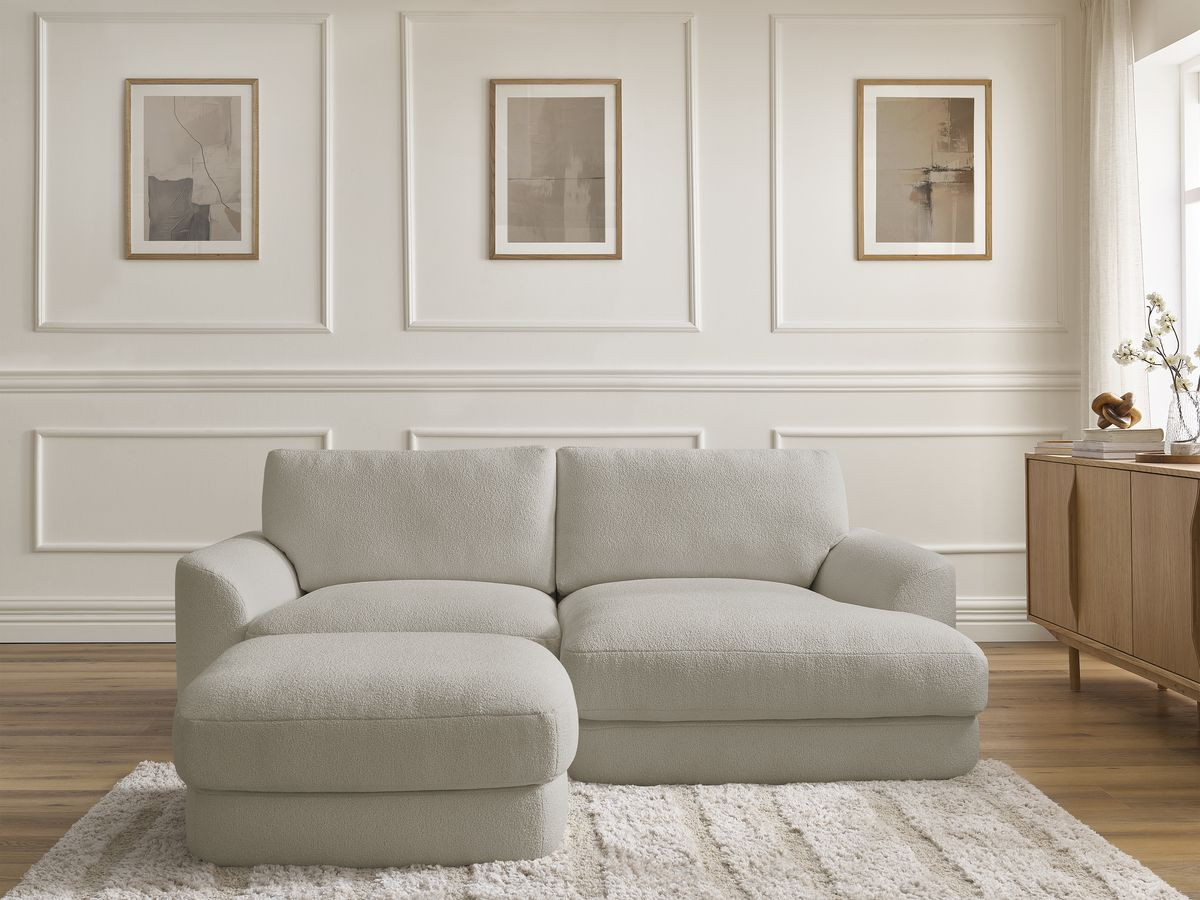 Canapé d'angle LEONORE bouclette avec pouf taupe — vue 5