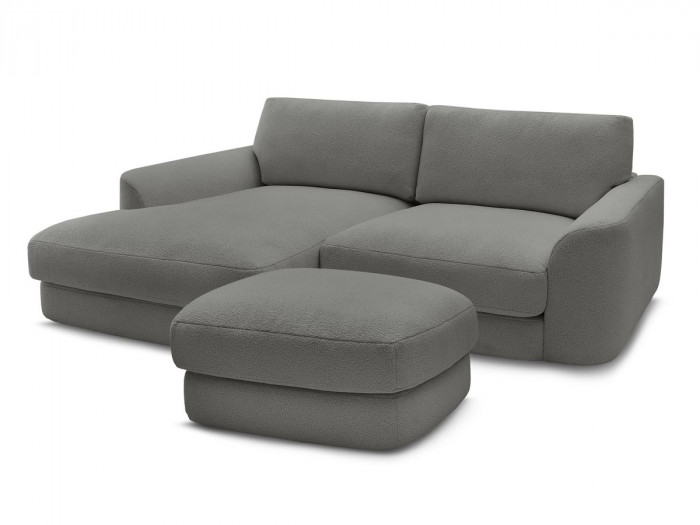 Canapé d'angle fixe LEONORE tissu bouclette avec pouf