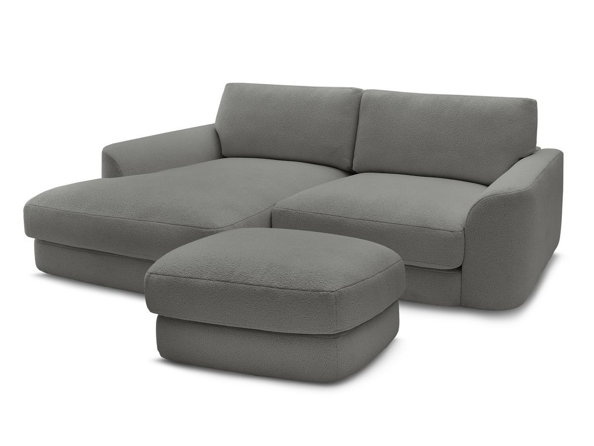 Canapé d'angle fixe LEONORE tissu bouclette avec pouf