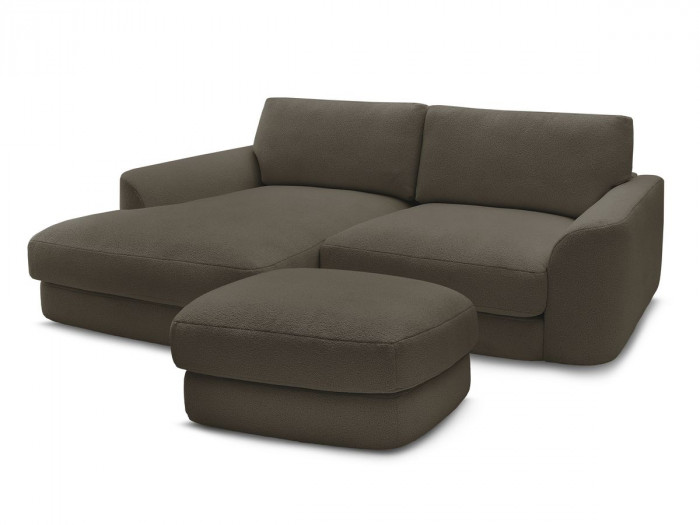 Canapé d'angle fixe LEONORE tissu bouclette avec pouf