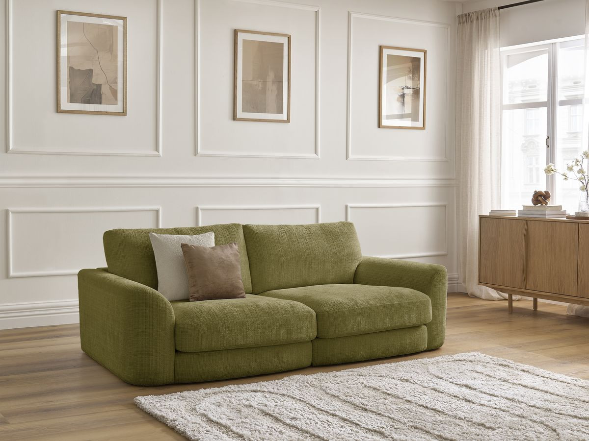 Canapé droit LEONORE texturé vert