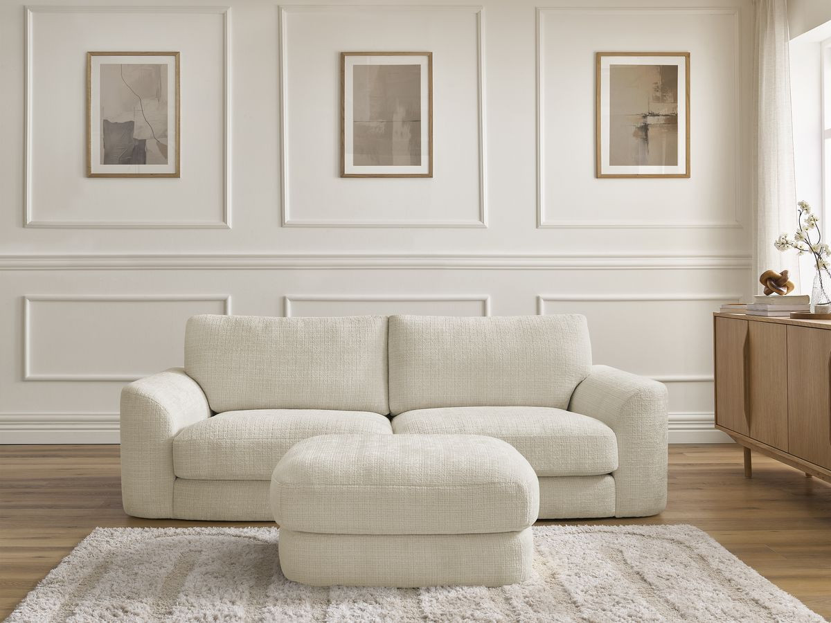 Canapé droit LEONORE texturé avec pouf beige — vue 5