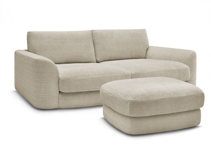Canapé droit fixe LEONORE tissu texturé avec pouf