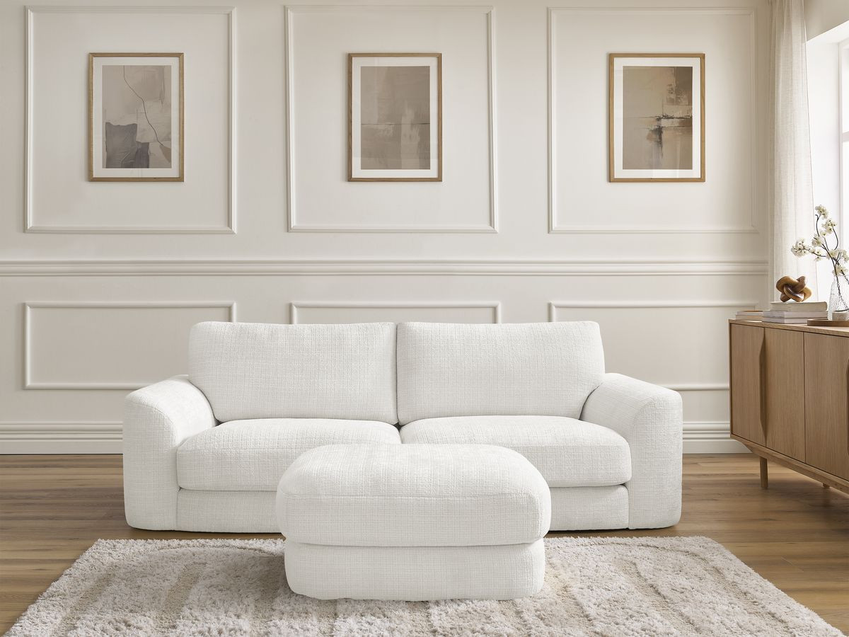 Canapé droit LEONORE texturé avec pouf blanc — vue 5