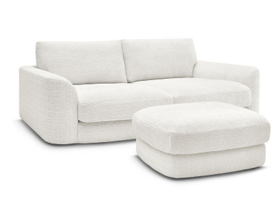 Canapé droit fixe LEONORE tissu texturé avec pouf