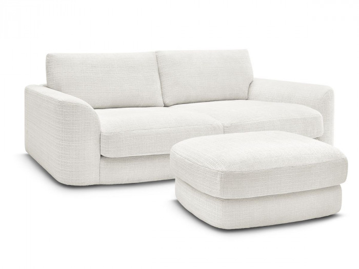Canapé droit fixe LEONORE tissu texturé avec pouf