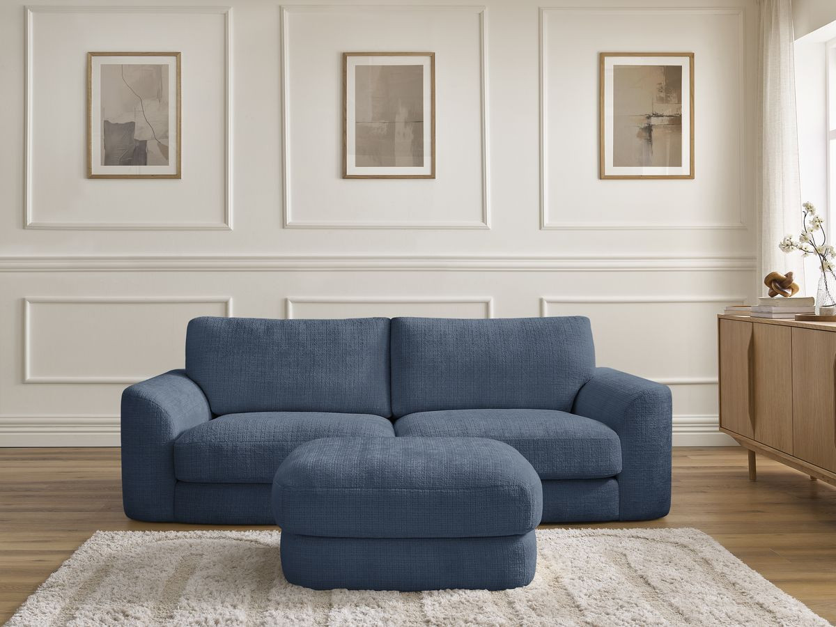 Canapé droit LEONORE texturé avec pouf bleu foncé — vue 5