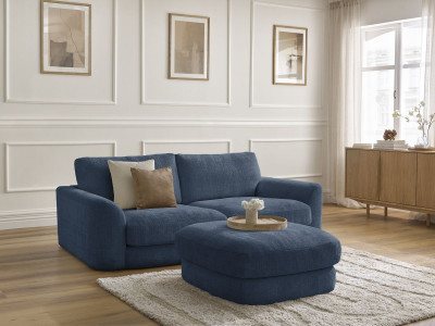 Canapé droit fixe LEONORE tissu texturé avec pouf