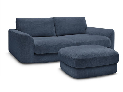 Canapé droit fixe LEONORE tissu texturé avec pouf