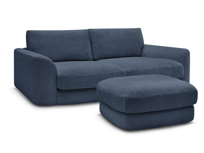 Canapé droit fixe LEONORE tissu texturé avec pouf