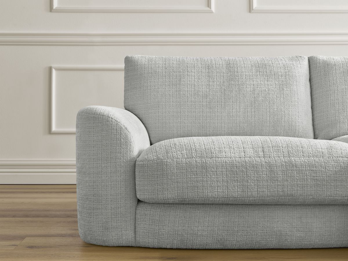 Canapé droit fixe LEONORE tissu texturé avec pouf