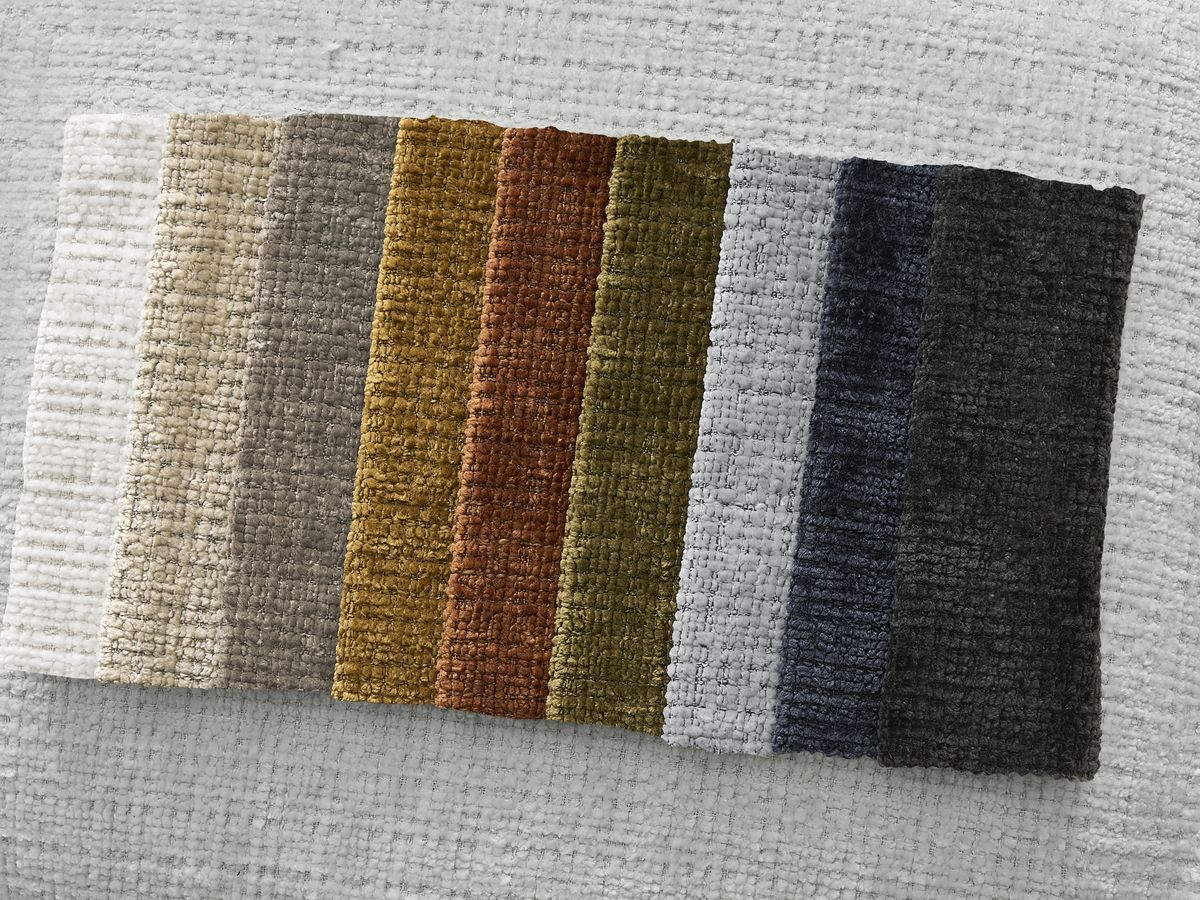 Canapé droit fixe LEONORE tissu texturé avec pouf