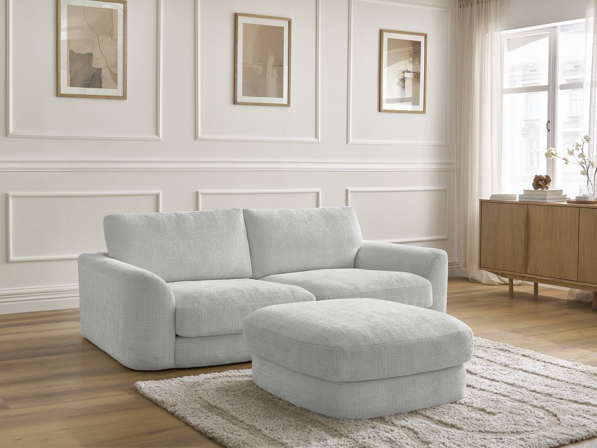 Canapé droit fixe LEONORE tissu texturé avec pouf