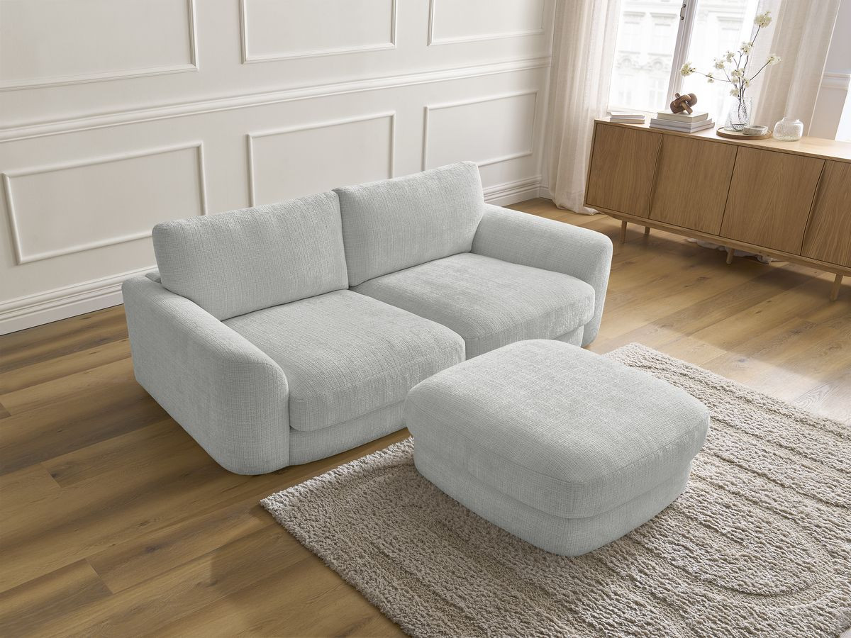 Canapé droit fixe LEONORE tissu texturé avec pouf