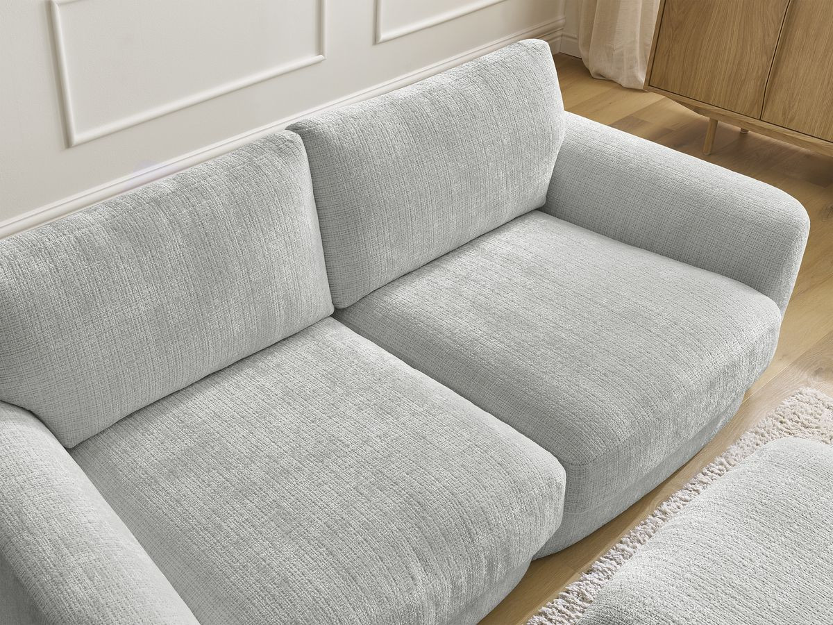 Canapé droit fixe LEONORE tissu texturé avec pouf