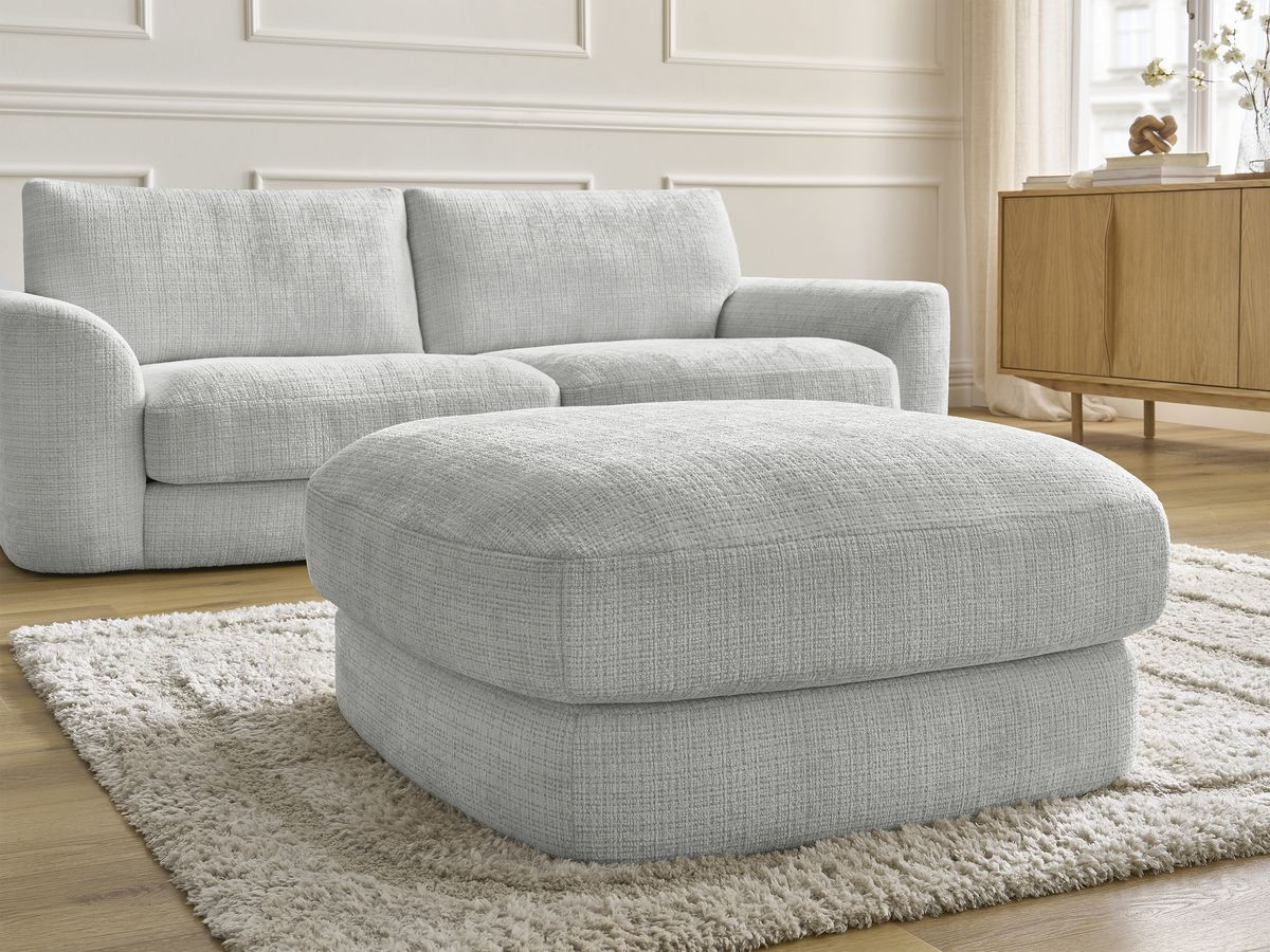Canapé droit fixe LEONORE tissu texturé avec pouf