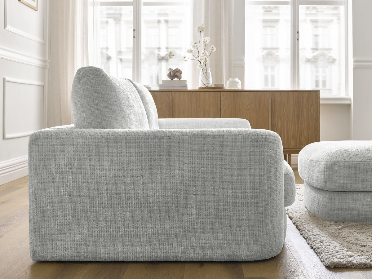 Canapé droit fixe LEONORE tissu texturé avec pouf