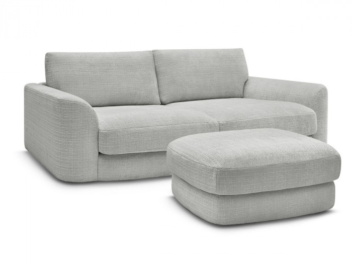 Canapé droit fixe LEONORE tissu texturé avec pouf