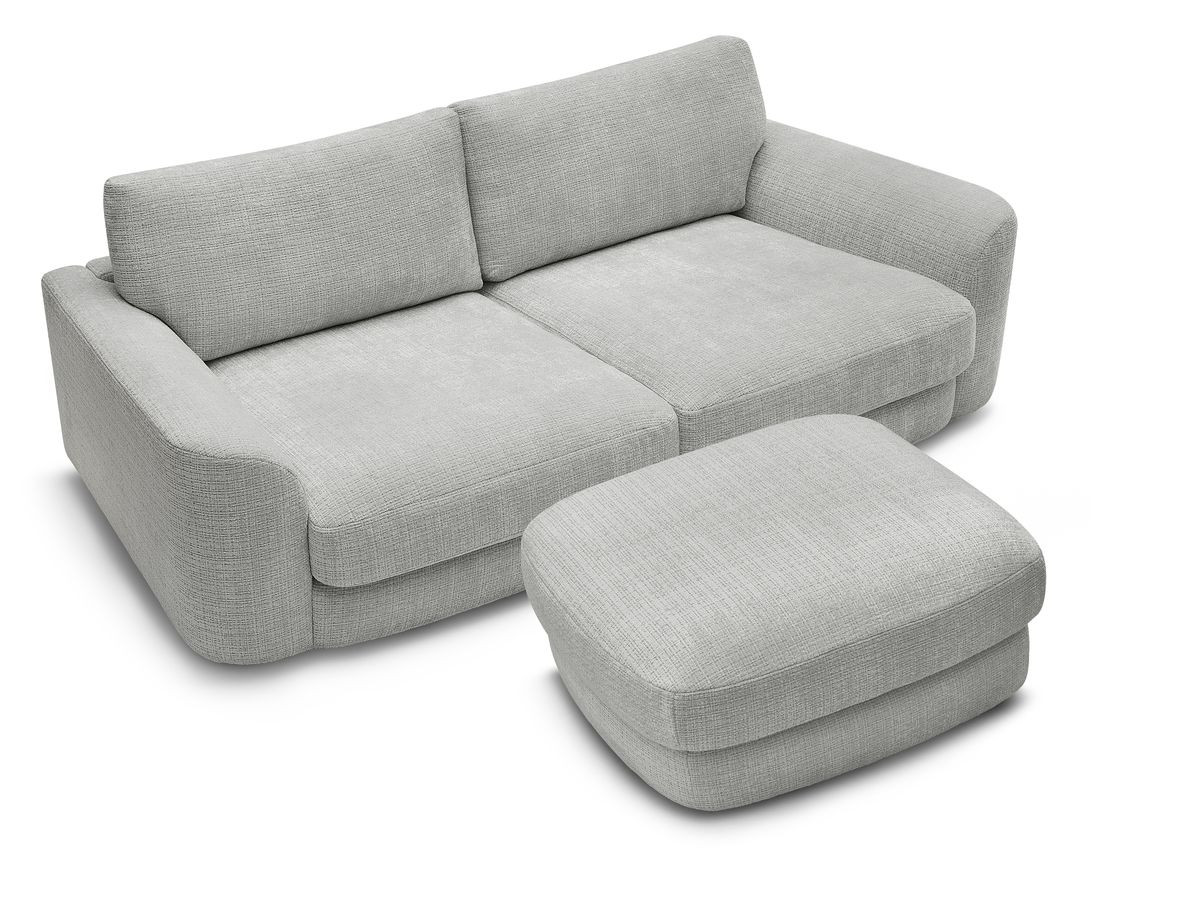 Canapé droit fixe LEONORE tissu texturé avec pouf