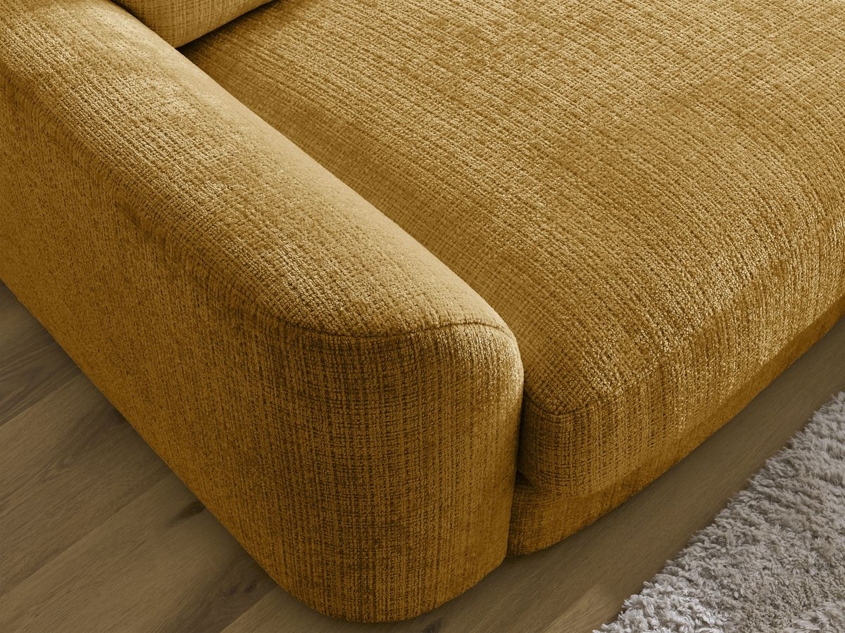 Canapé droit fixe LEONORE tissu texturé avec pouf