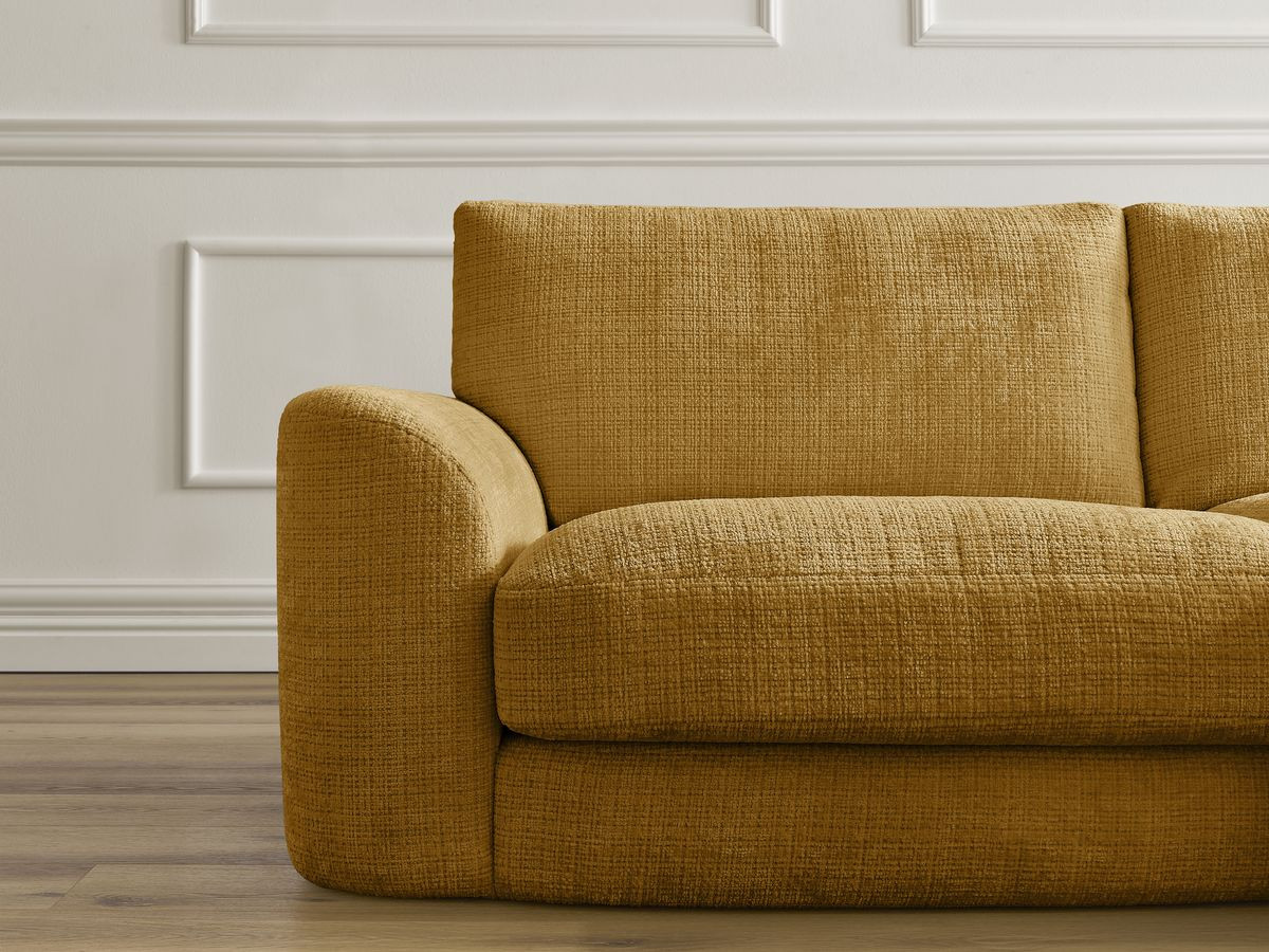 Canapé droit fixe LEONORE tissu texturé avec pouf