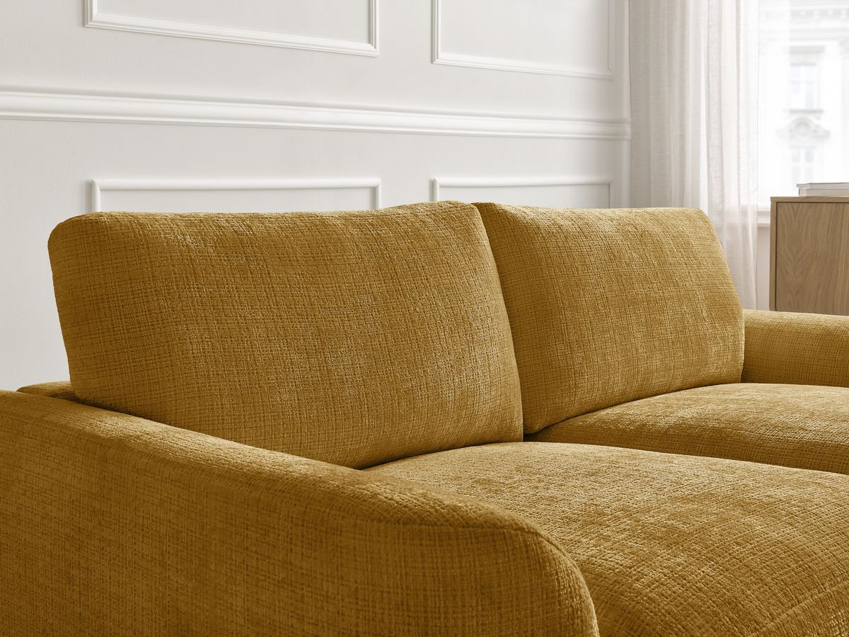 Canapé droit fixe LEONORE tissu texturé avec pouf