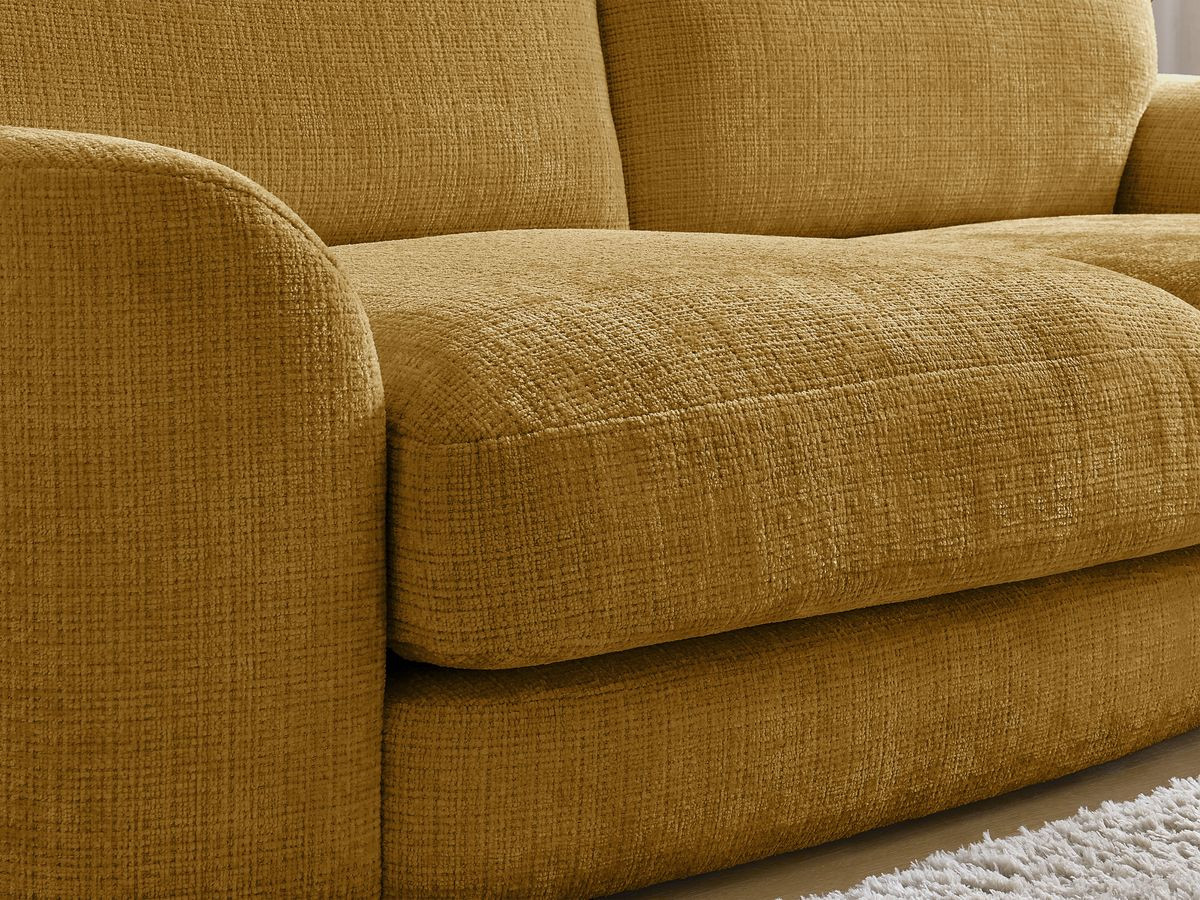 Canapé droit fixe LEONORE tissu texturé avec pouf
