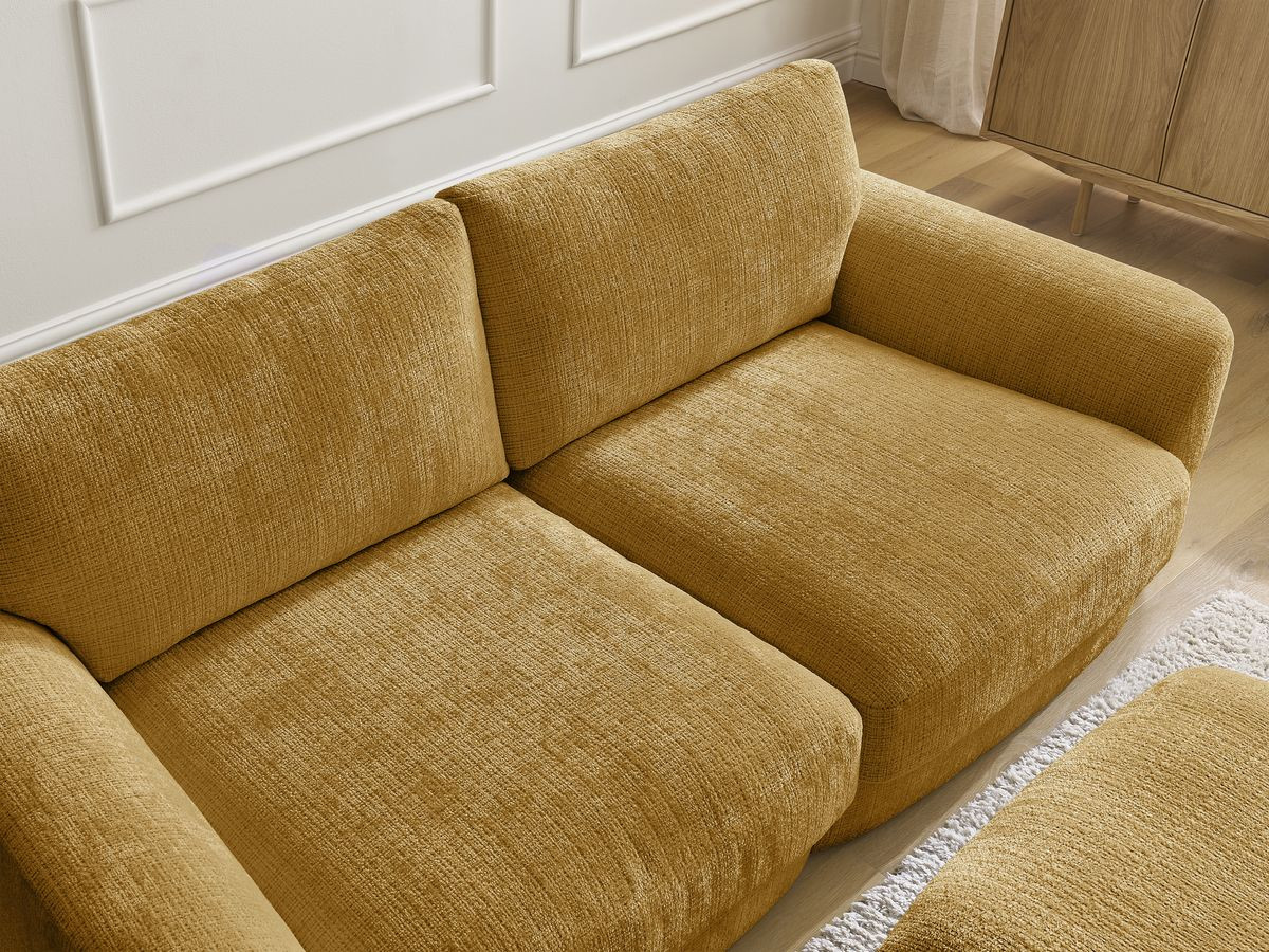 Canapé droit fixe LEONORE tissu texturé avec pouf