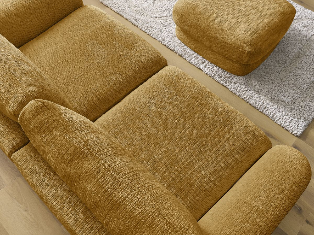 Canapé droit fixe LEONORE tissu texturé avec pouf