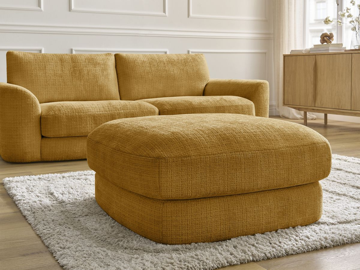 Canapé droit fixe LEONORE tissu texturé avec pouf