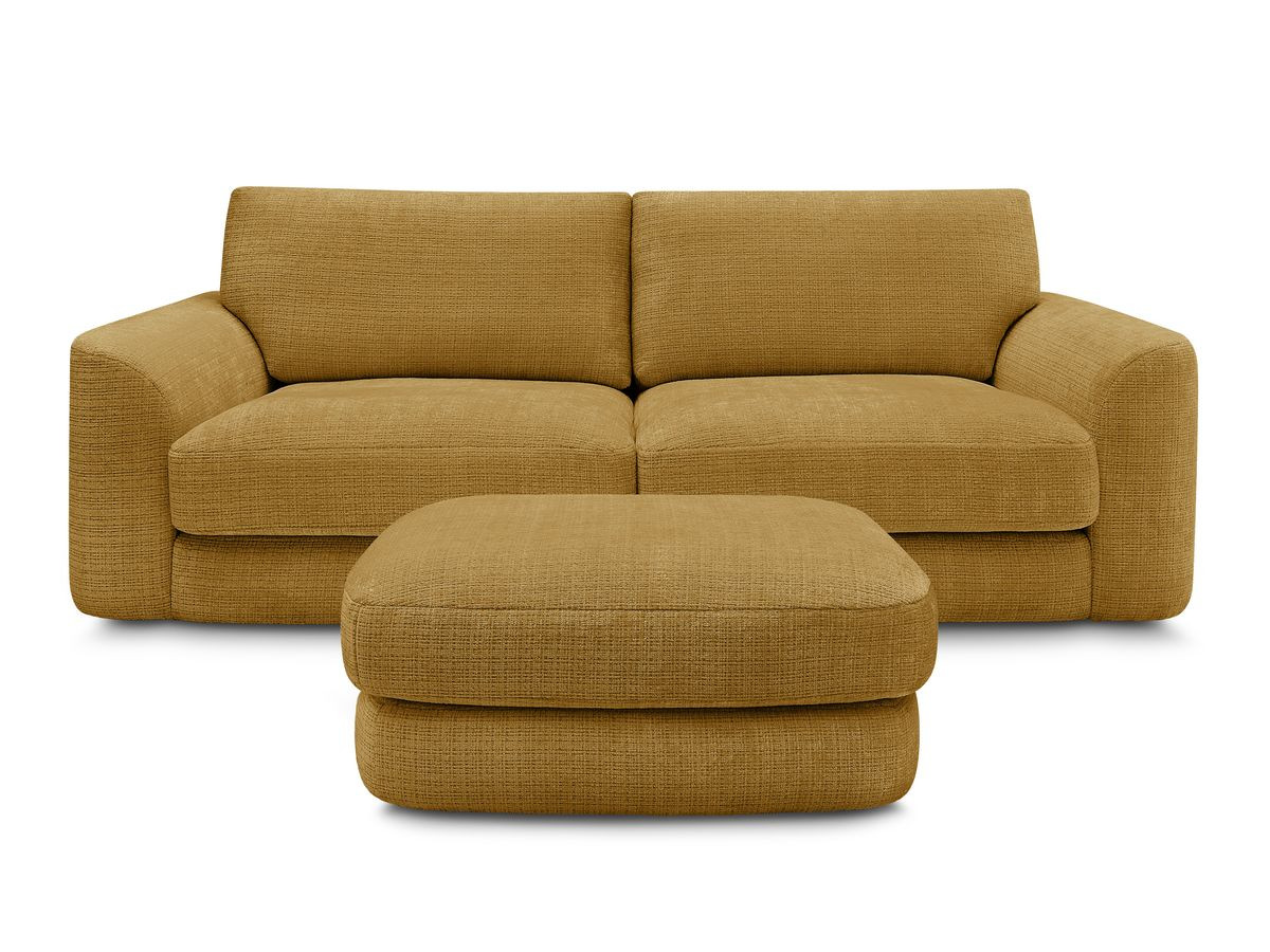Canapé droit fixe LEONORE tissu texturé avec pouf