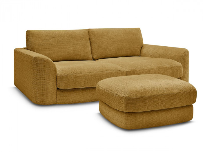 Canapé droit fixe LEONORE tissu texturé avec pouf