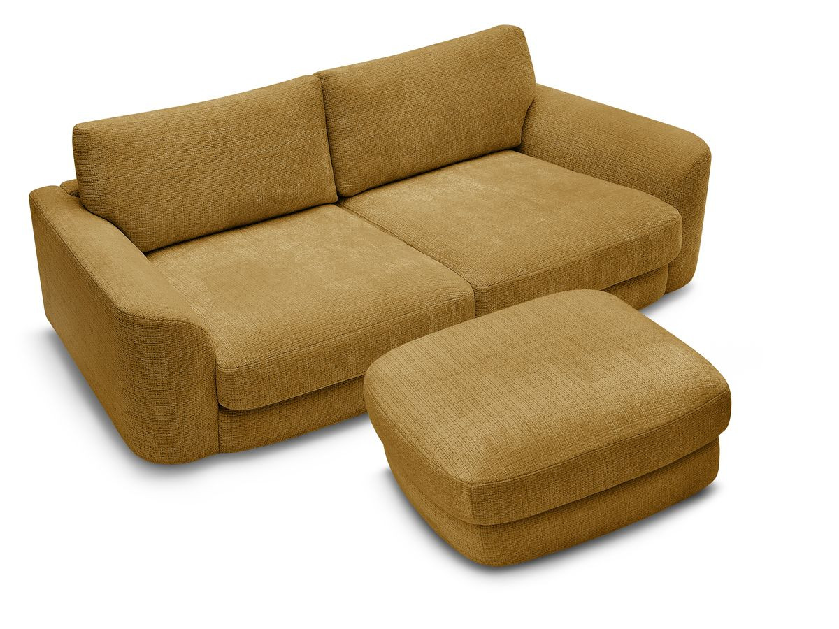 Canapé droit fixe LEONORE tissu texturé avec pouf