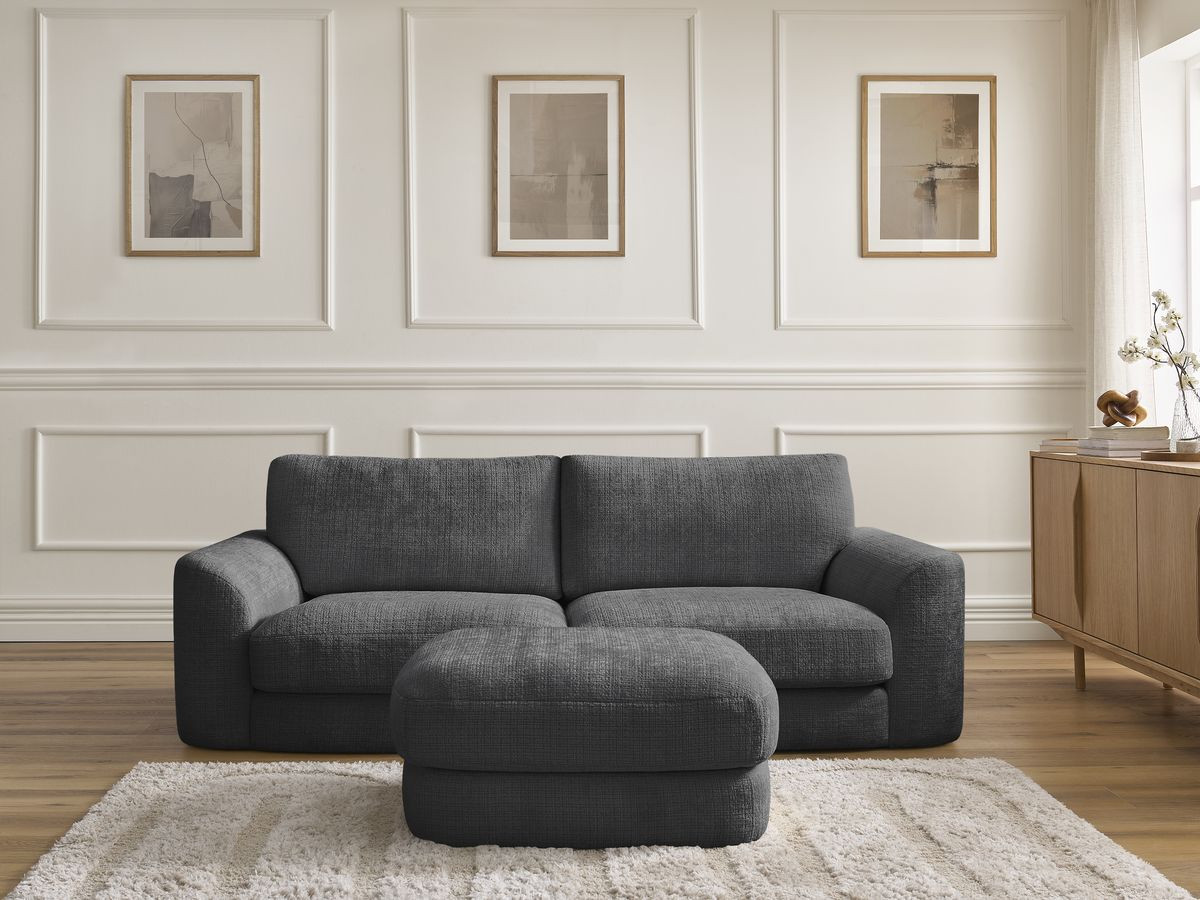 Canapé droit LEONORE texturé avec pouf noir — vue 5