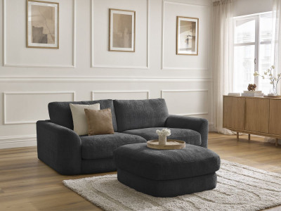 Canapé droit fixe LEONORE tissu texturé avec pouf