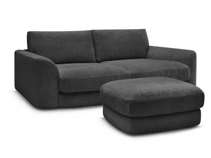 Canapé droit fixe LEONORE tissu texturé avec pouf