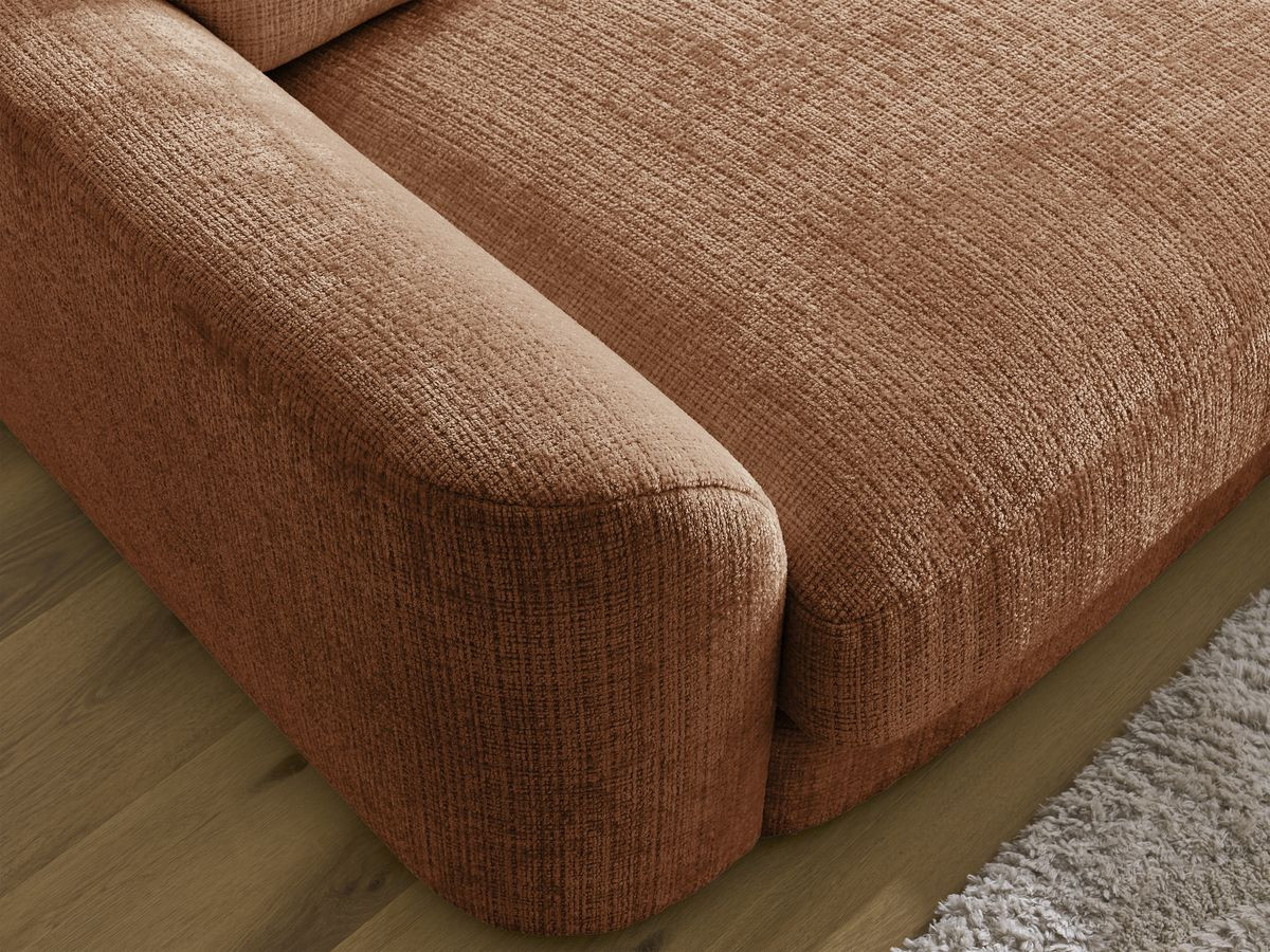 Canapé droit fixe LEONORE tissu texturé avec pouf