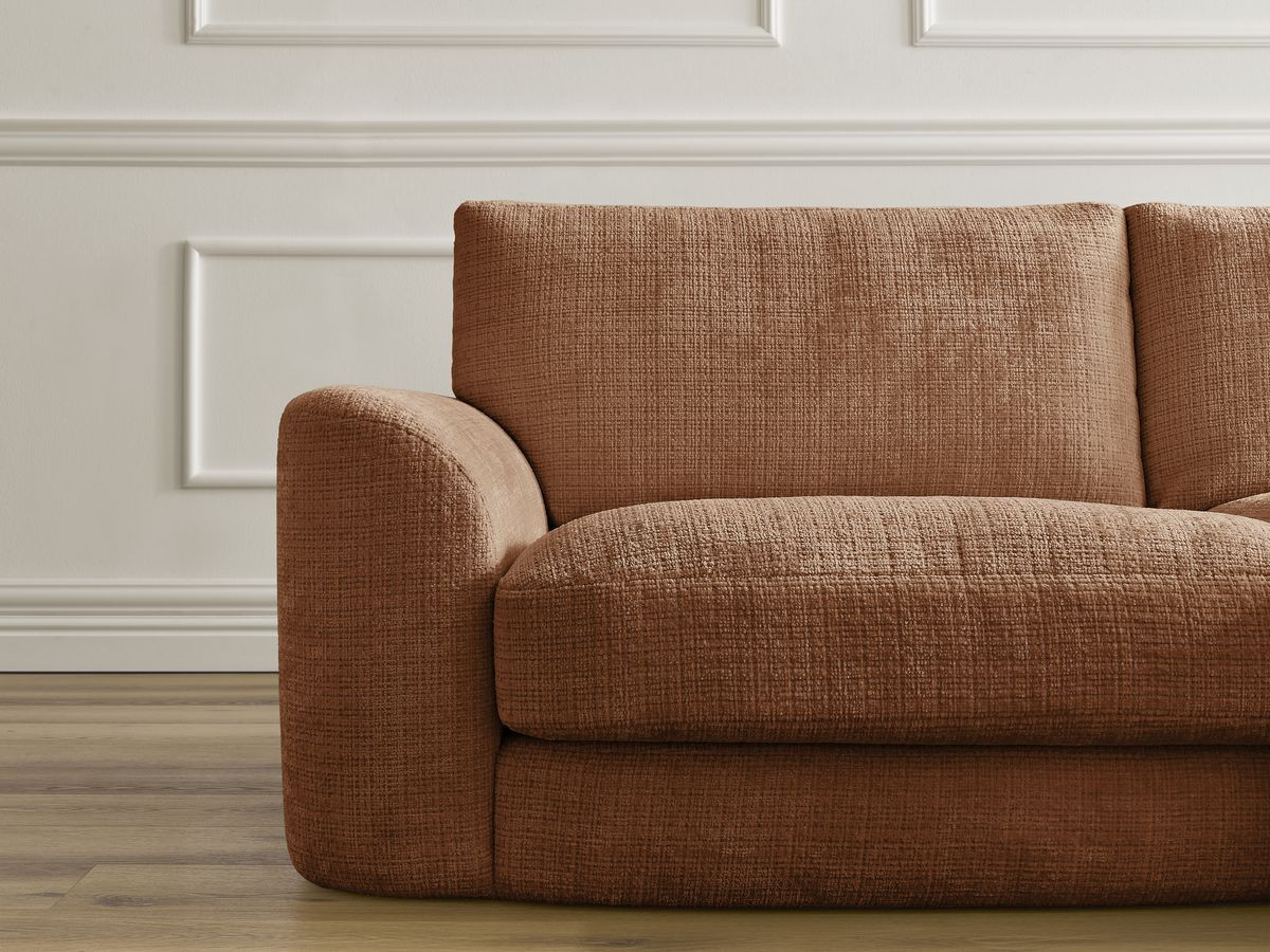 Canapé droit fixe LEONORE tissu texturé avec pouf