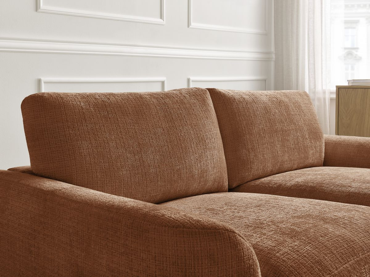 Canapé droit fixe LEONORE tissu texturé avec pouf