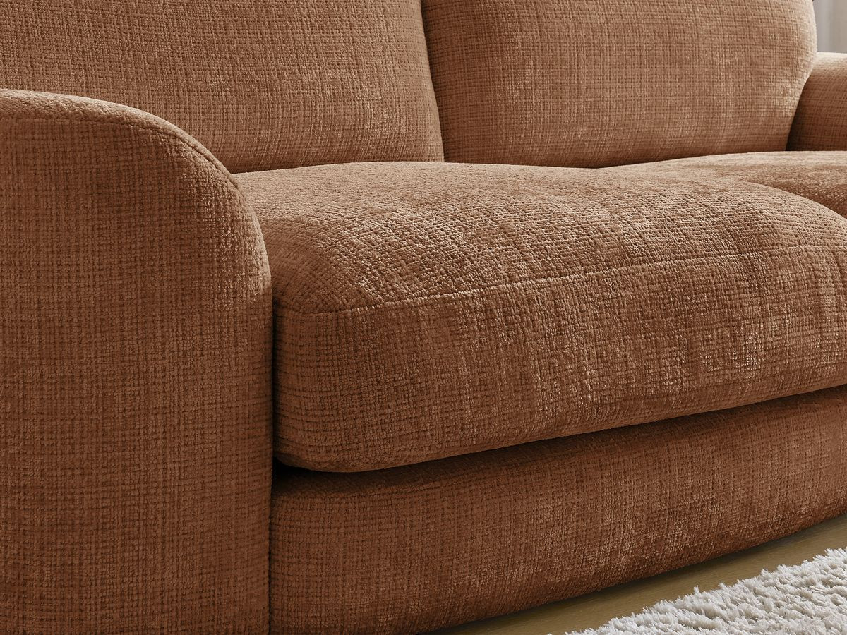 Canapé droit fixe LEONORE tissu texturé avec pouf
