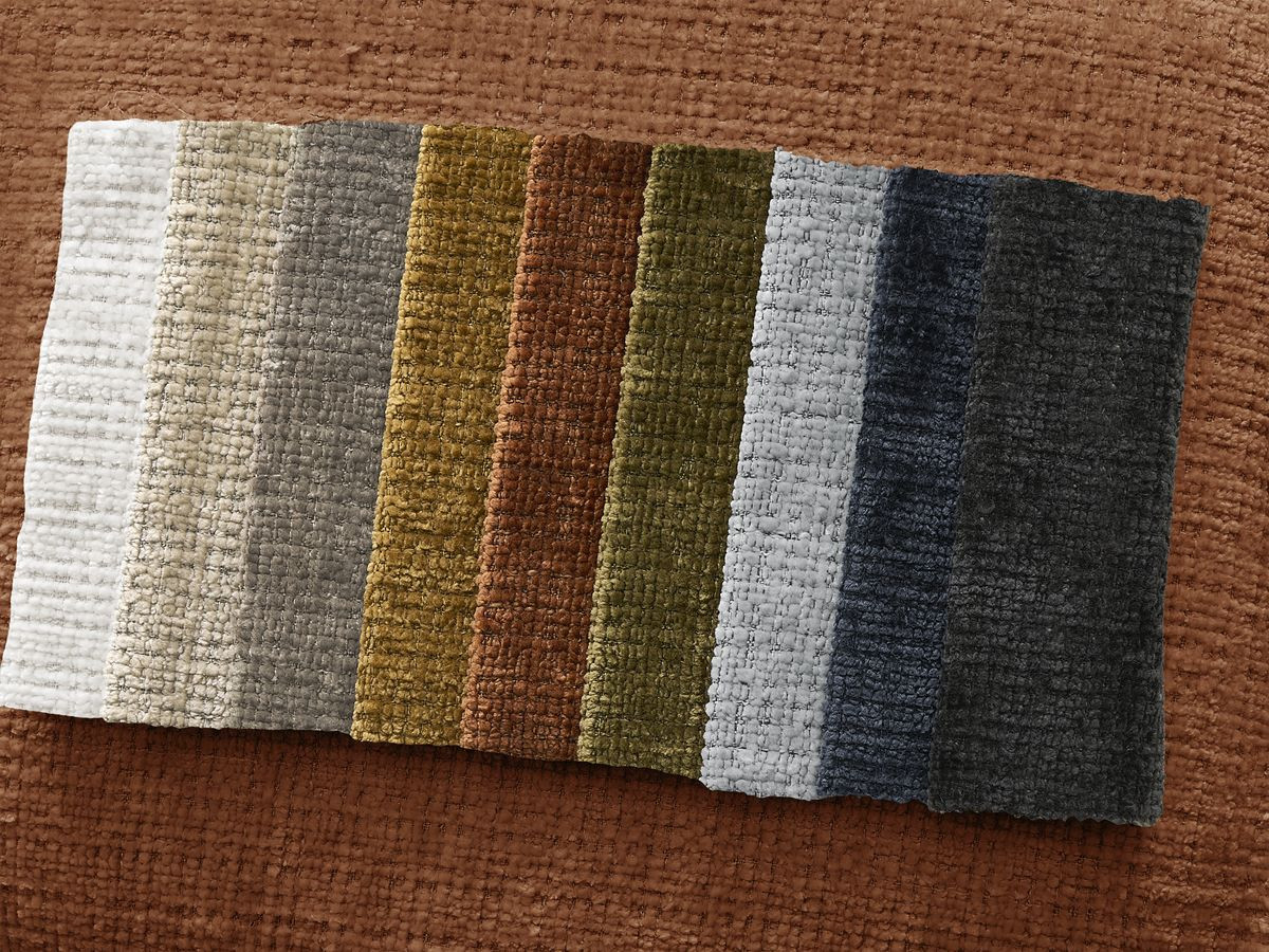 Canapé droit fixe LEONORE tissu texturé avec pouf