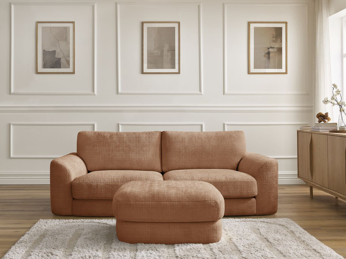 Canapé droit LEONORE texturé avec pouf orange — vue 5